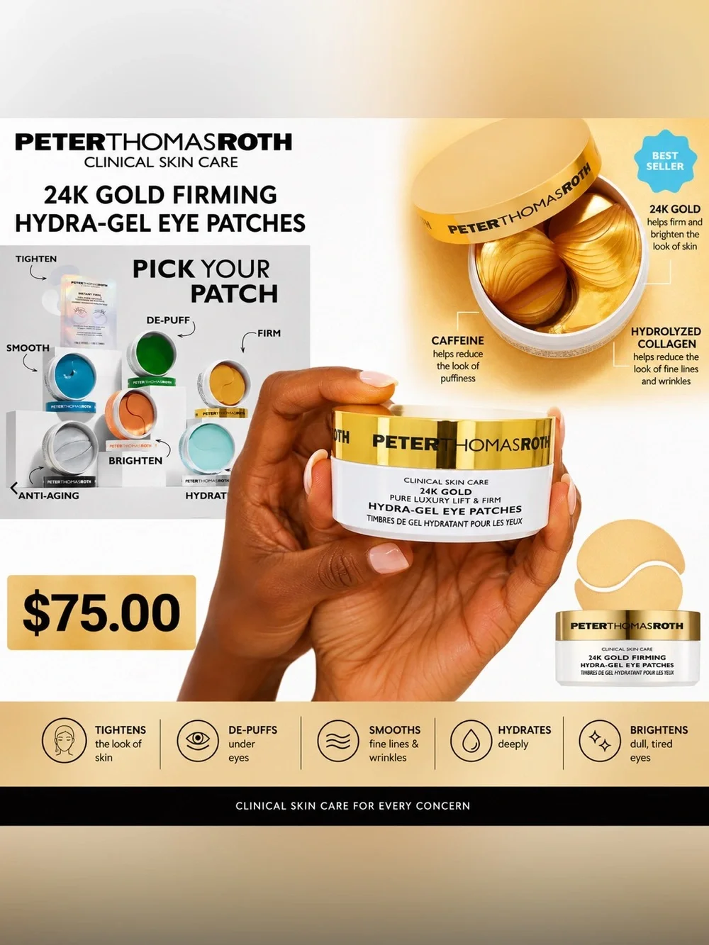 Peter Thomas Roth 24K Gold Firming Hydra-Gel Eye Patches 30 Pairs NEW Sealed✨